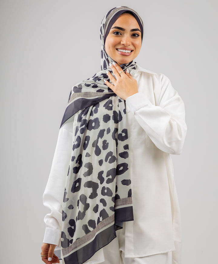 Charcoal Leopard Chiffon Scarf