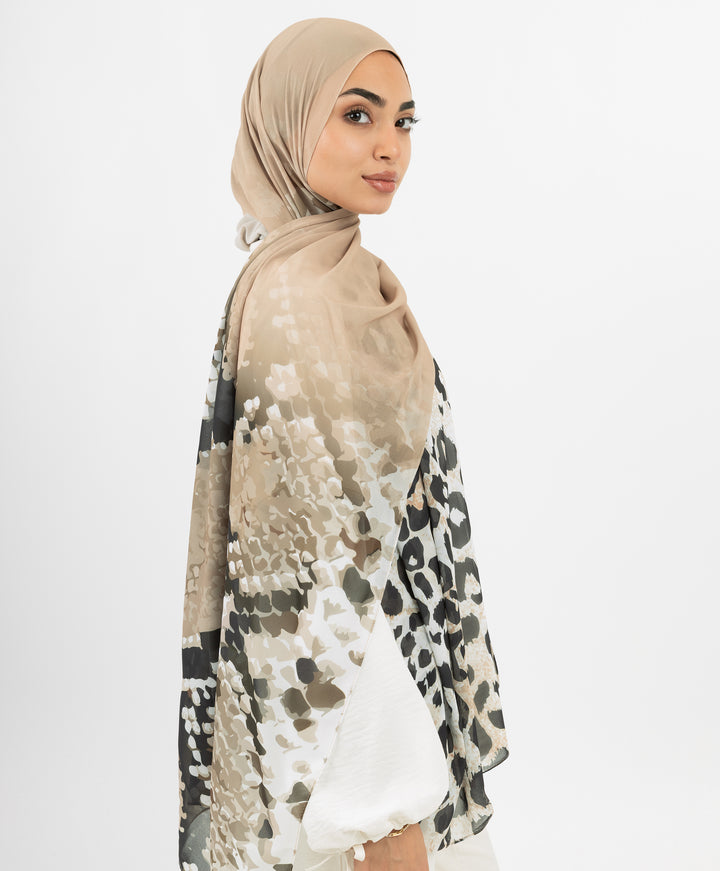 Olive Wildlife Chiffon Scarf