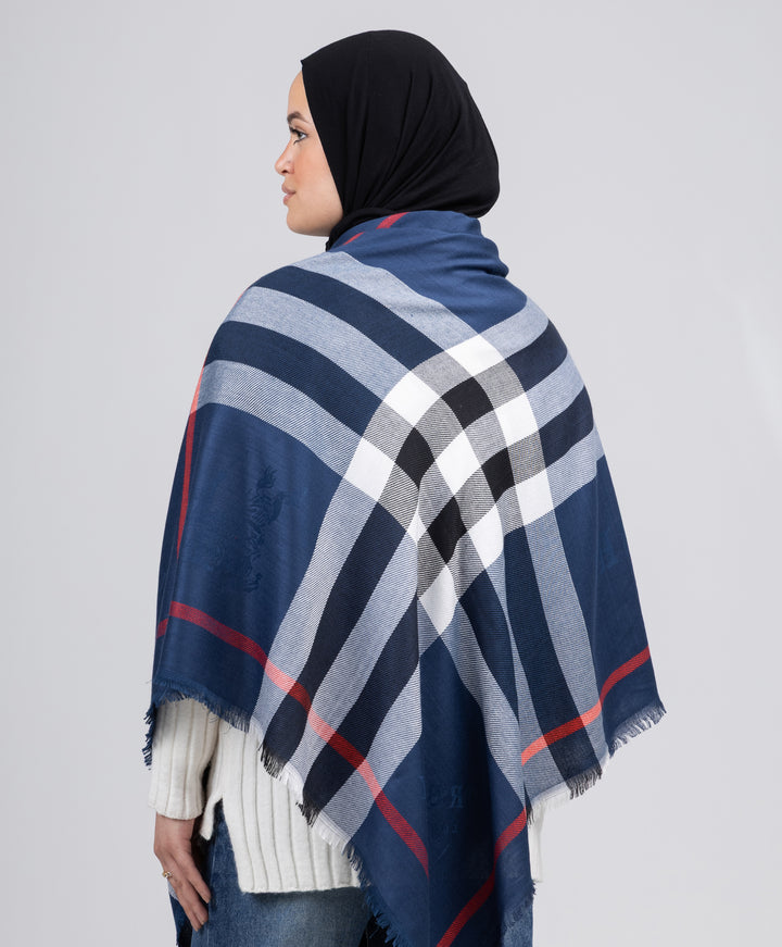 Navy Plaid Shawl