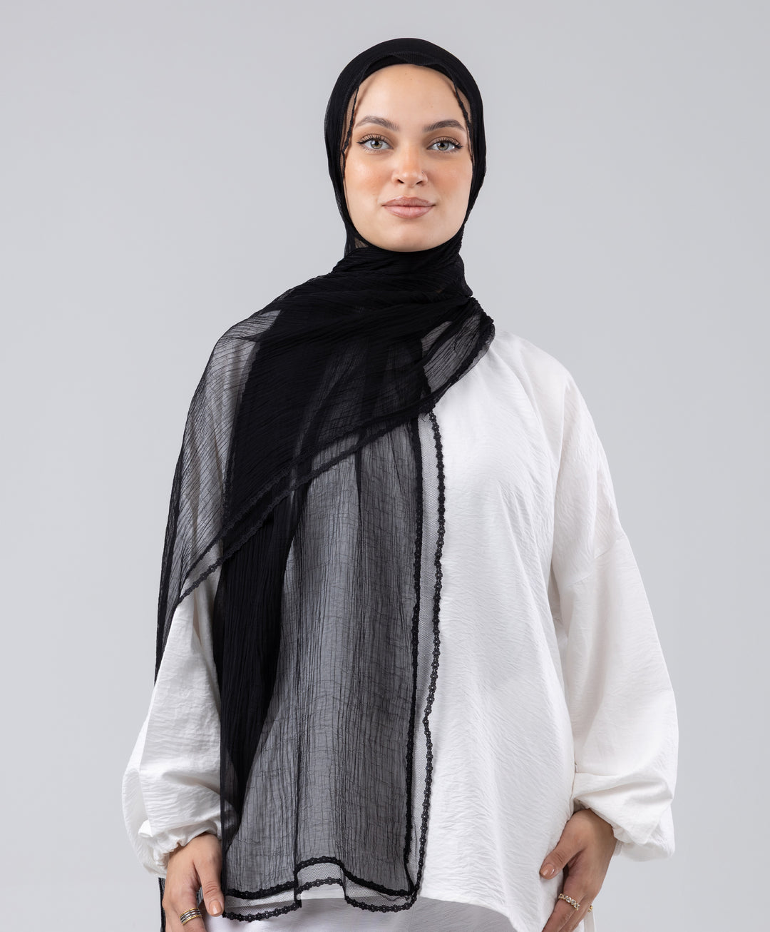 Lace Trim Crinkle Scarf