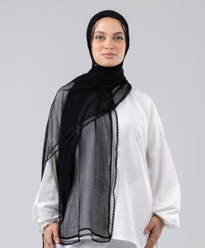 Lace Trim Crinkle Scarf