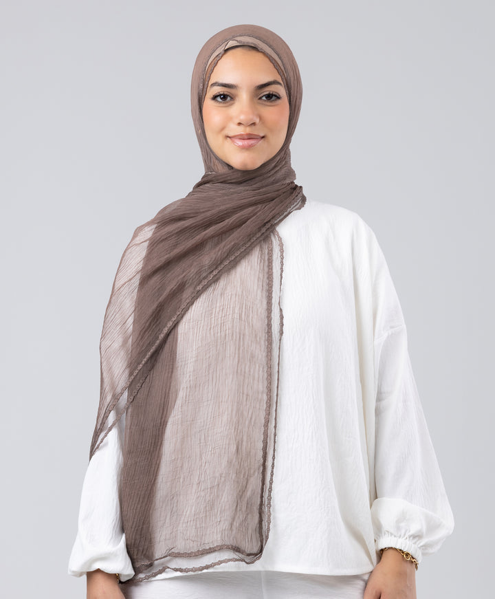 Lace Trim Crinkle Scarf