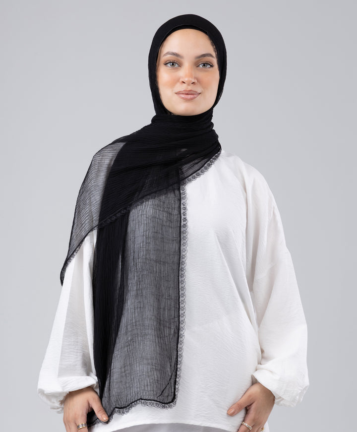 Lace Plain Crinkle Scarf