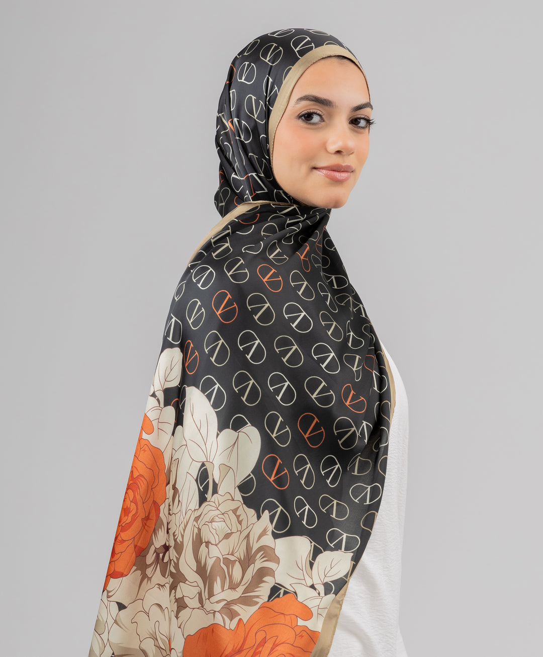 Black Rose Silk Scarf