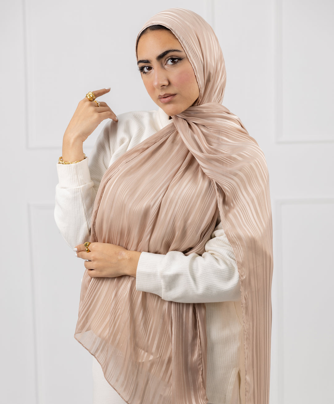 Striped Satin Chiffon Scarf