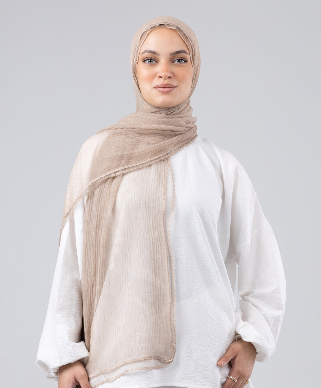 Lace Trim Crinkle Scarf