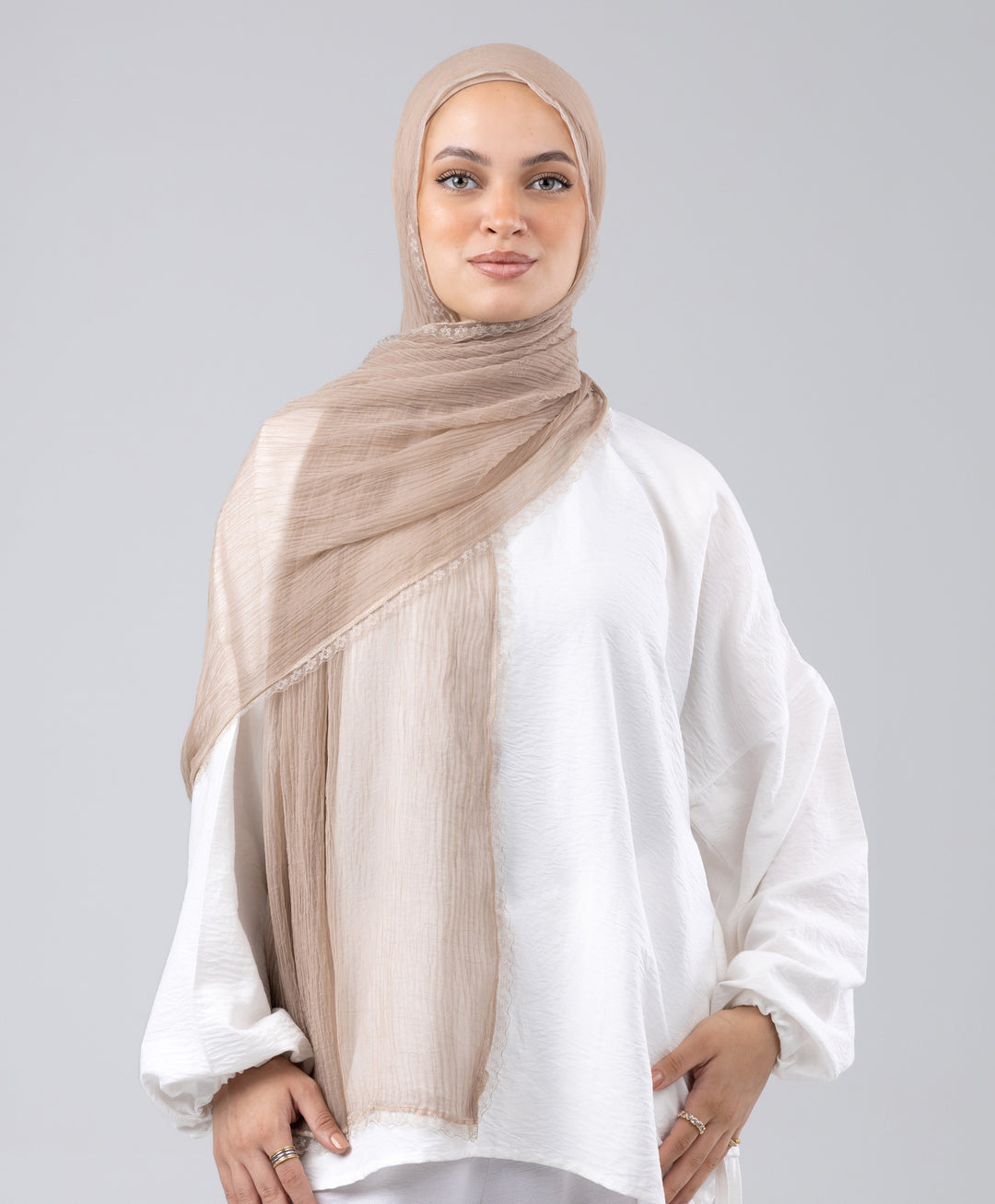 Lace Plain Crinkle Scarf
