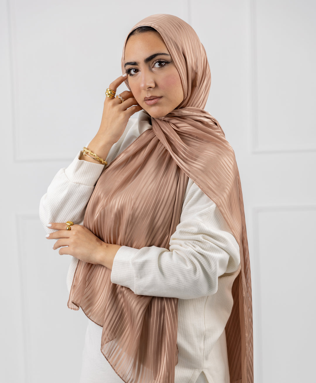 Linear Satin Chiffon Scarf