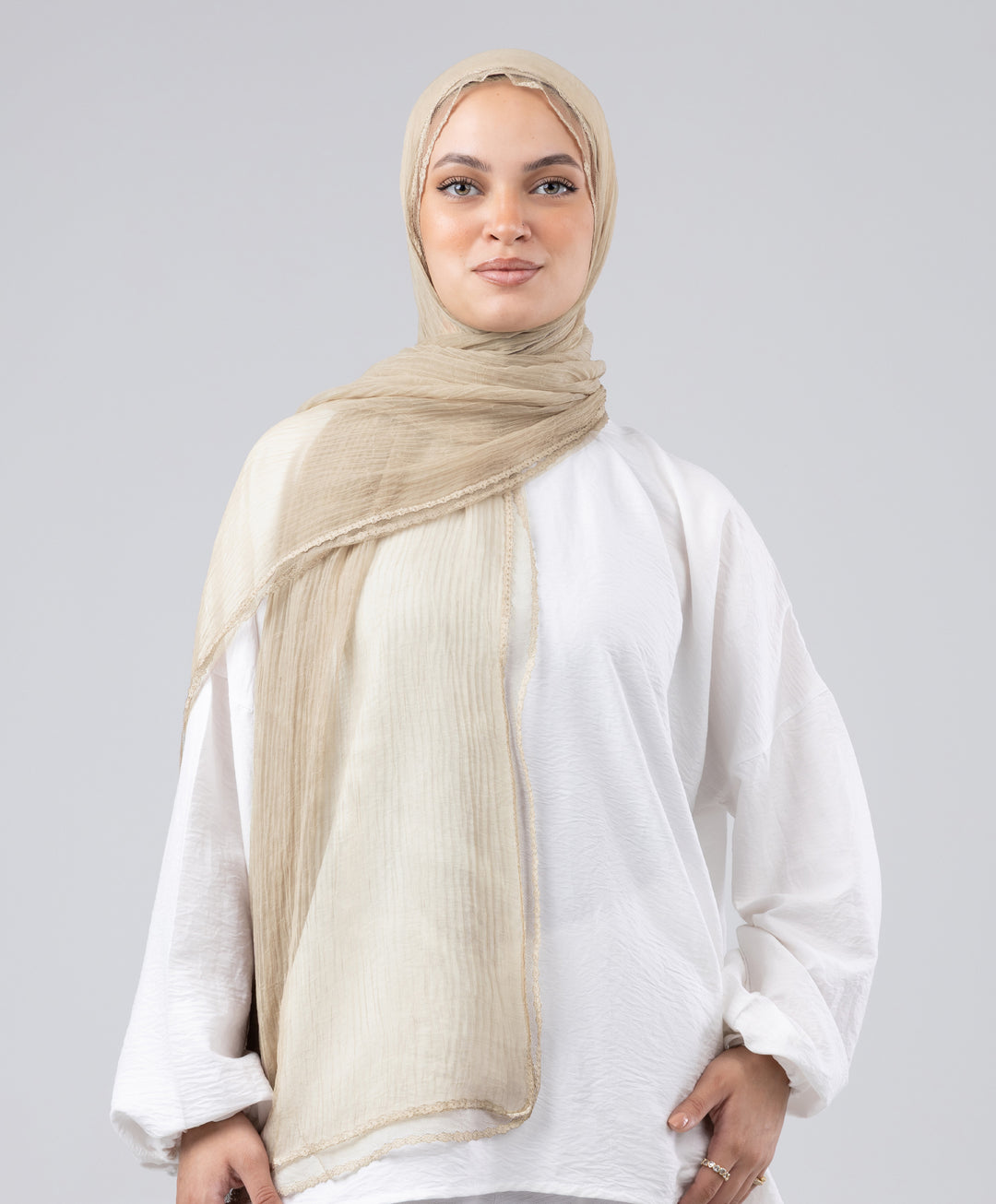 Lace Trim Crinkle Scarf
