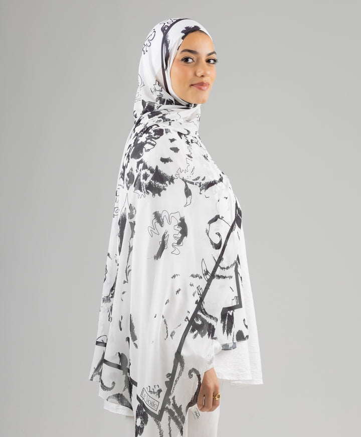 Floral Noir Chiffon Scarf