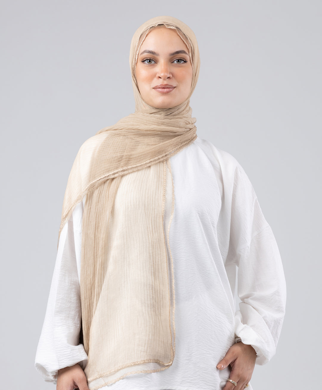 Lace Trim Crinkle Scarf