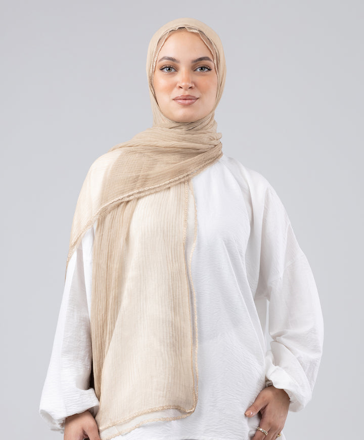 Lace Trim Crinkle Scarf
