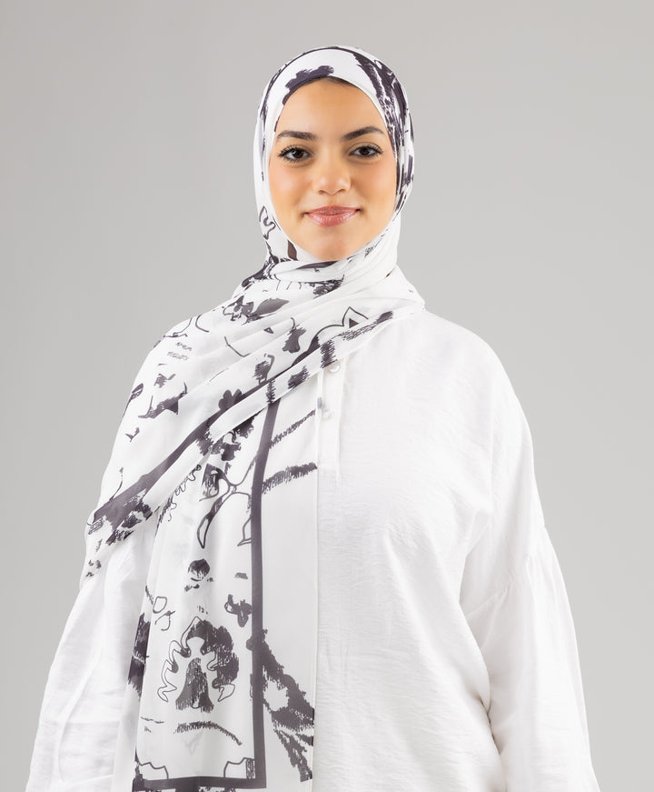 Floral Noir Chiffon Scarf