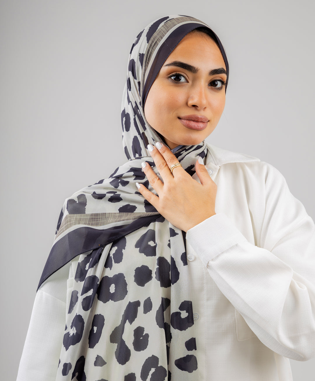 Charcoal Leopard Chiffon Scarf