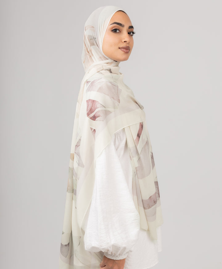 Beige Bloom Chiffon Scarf