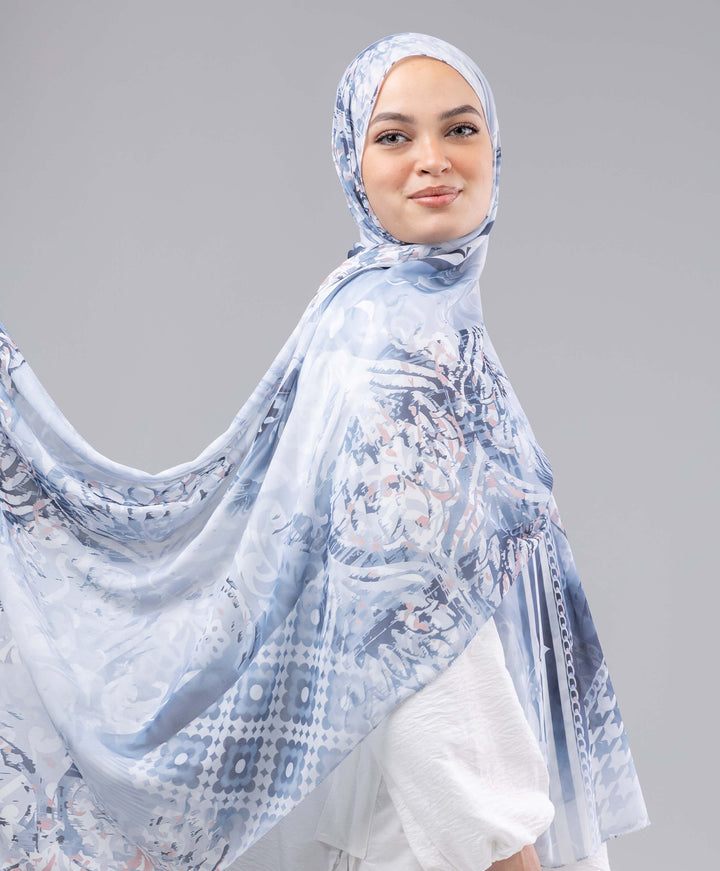 Blue Patchwork Chiffon Scarf