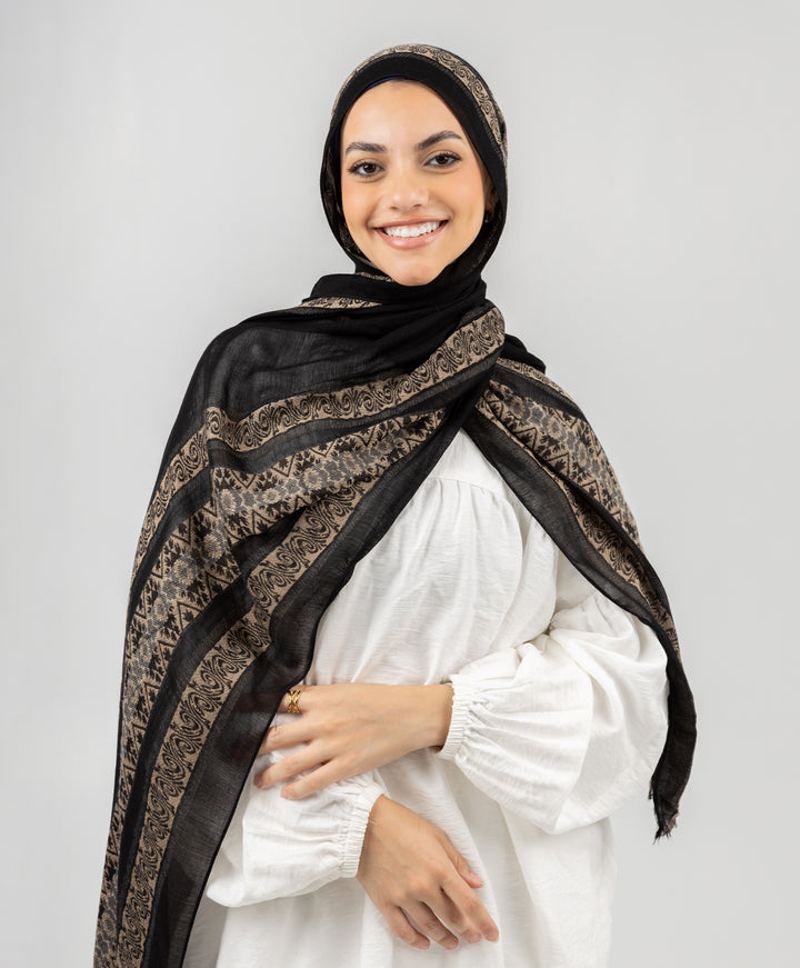 Embroidered Dusk Linen Scarf