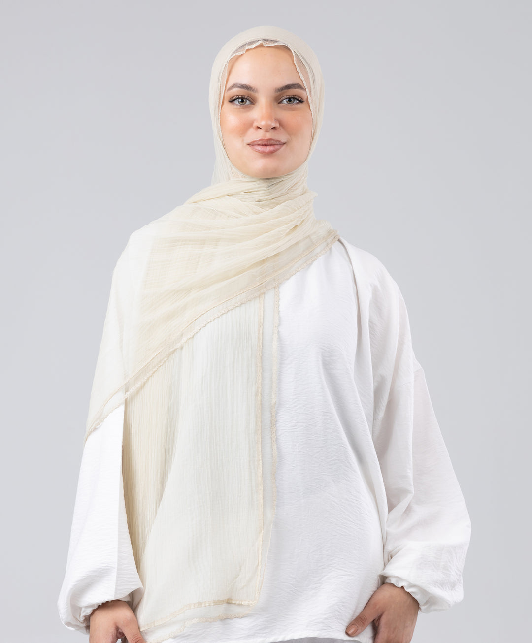 Lace Trim Crinkle Scarf