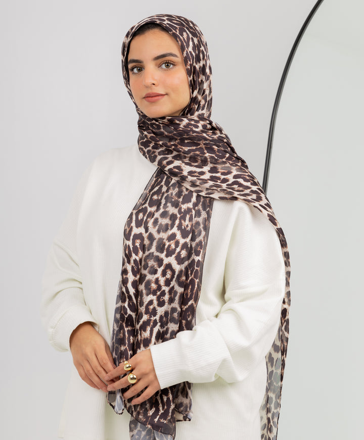 Leopard Satin Chiffon Scarf