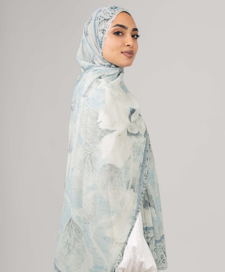 Aqua Flora Chiffon Scarf