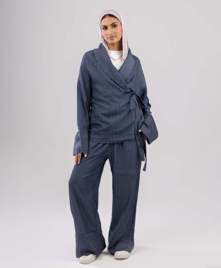 Striped Wrap Denim Set