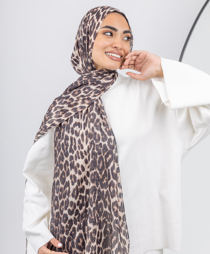 Leopard Satin Chiffon Scarf