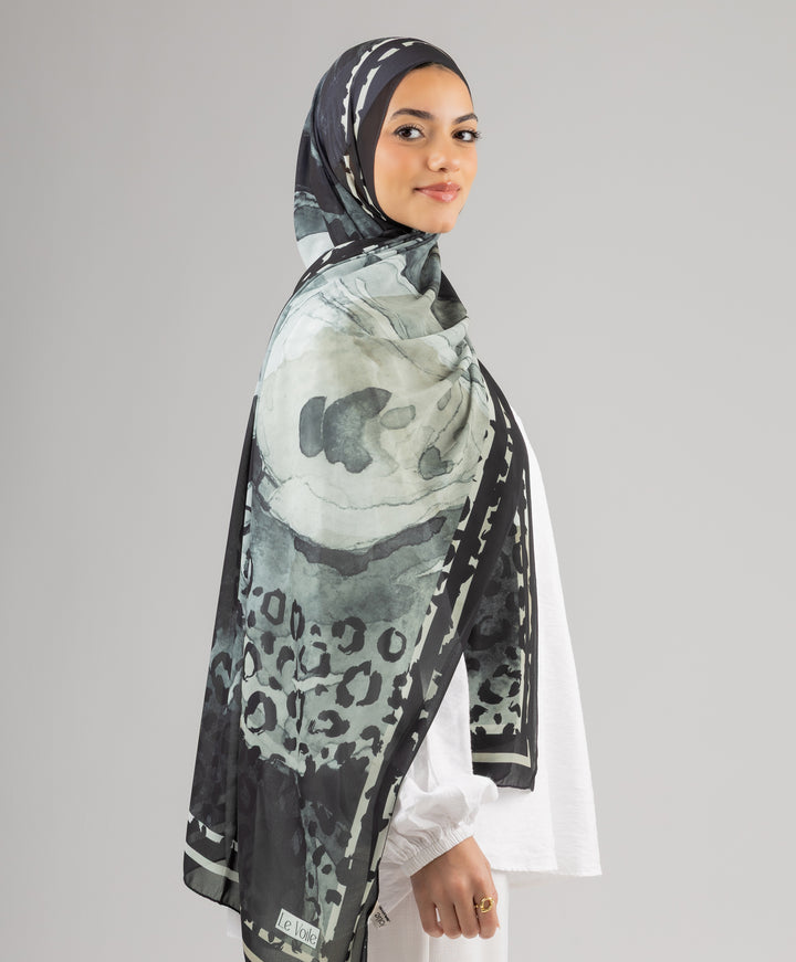 Midnight Leopard Chiffon Scarf