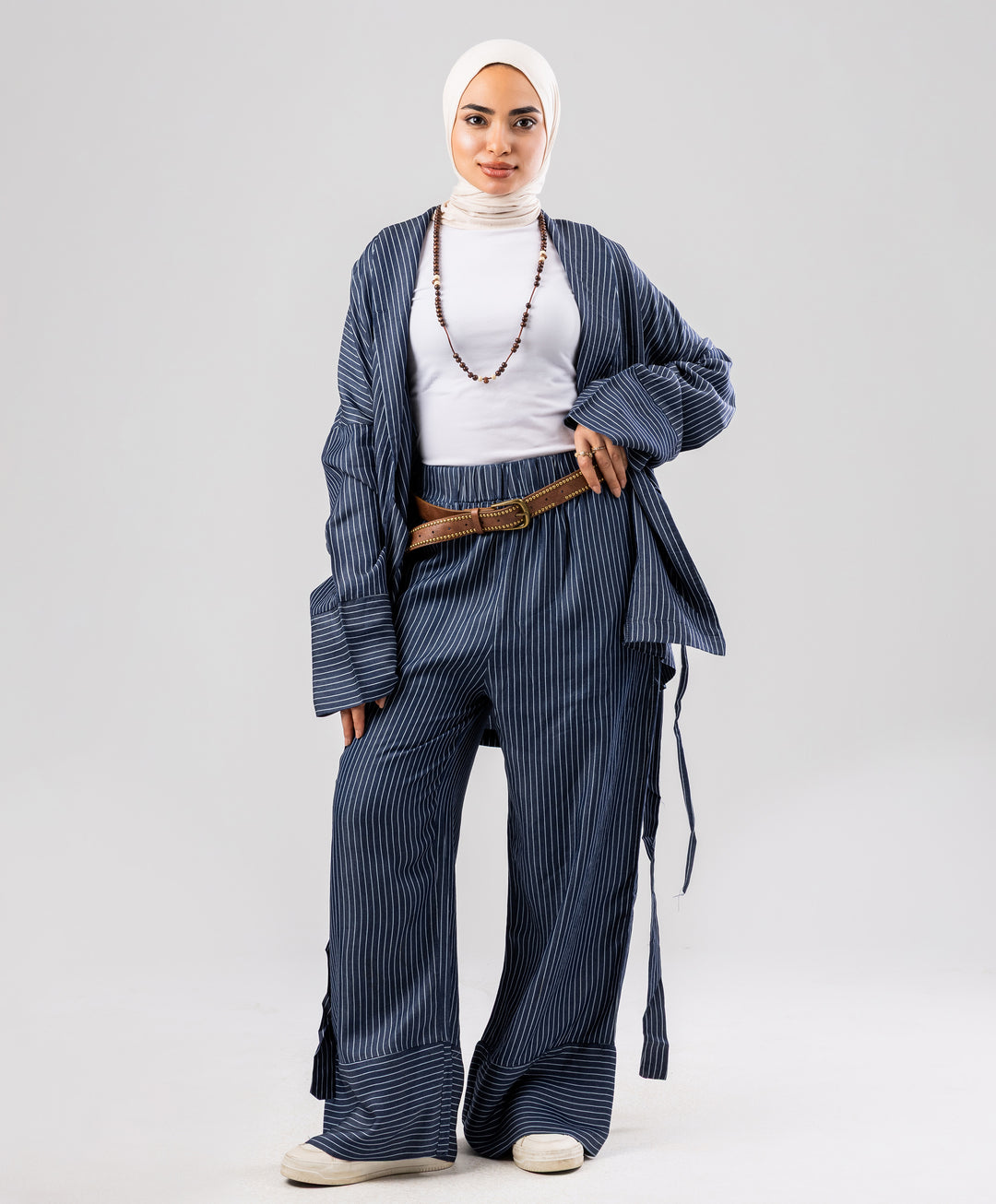 Striped Wrap Denim Set