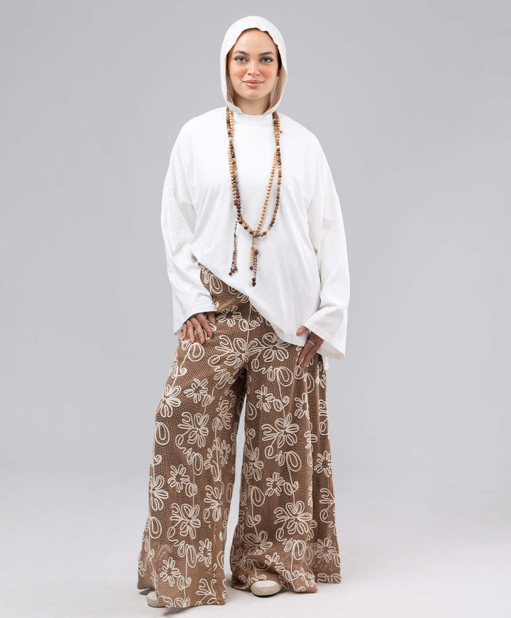 Embroidered Mesh Pants