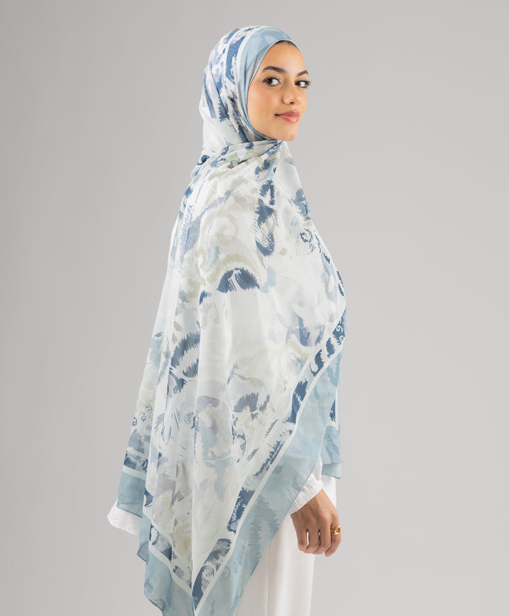 Azure Bloom Chiffon Scarf