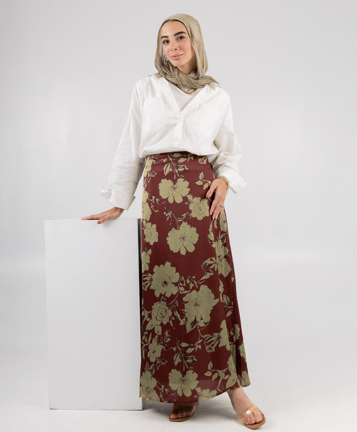 Floral Satin Skirt
