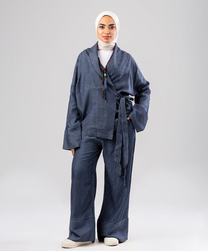 Striped Wrap Denim Set