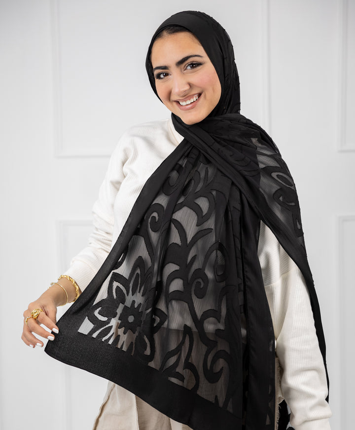 Floral Filigree Chiffon Scarf