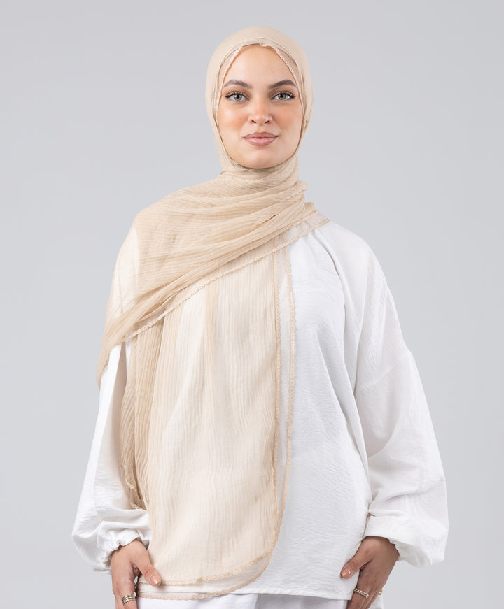 Lace Trim Crinkle Scarf