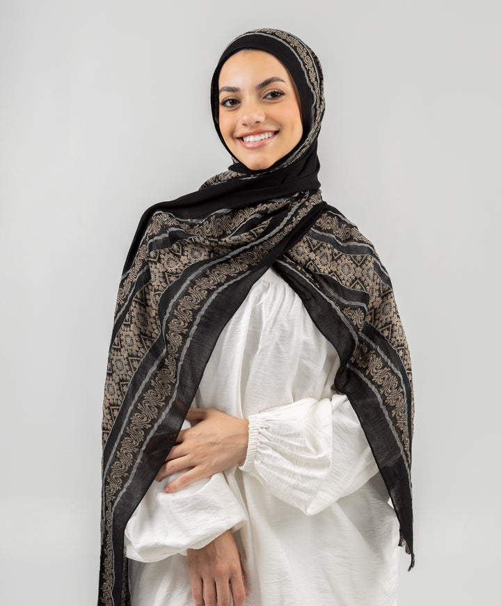 Embroidered Dusk Linen Scarf