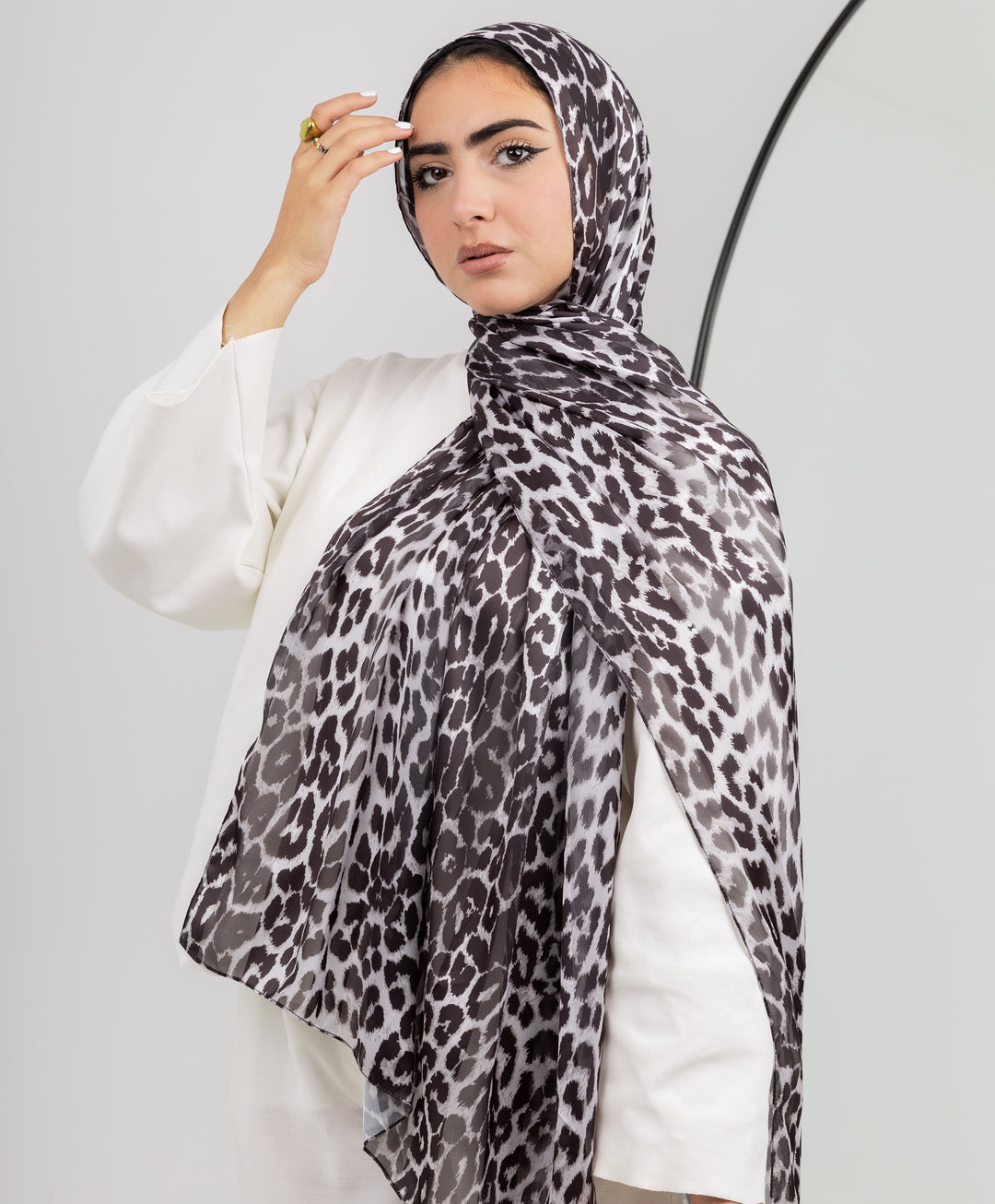 Leopard Satin Chiffon Scarf