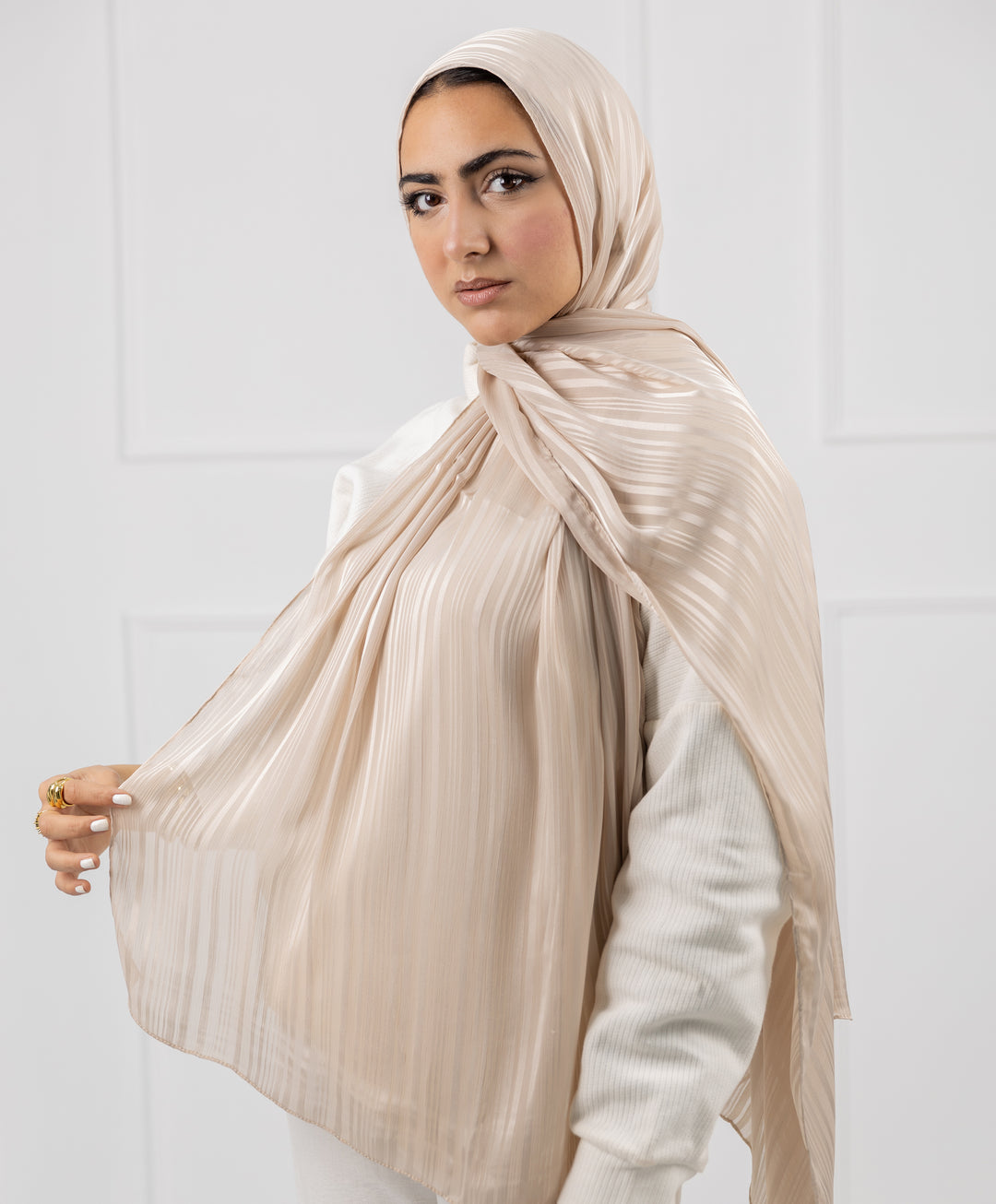 Striped Satin Chiffon Scarf