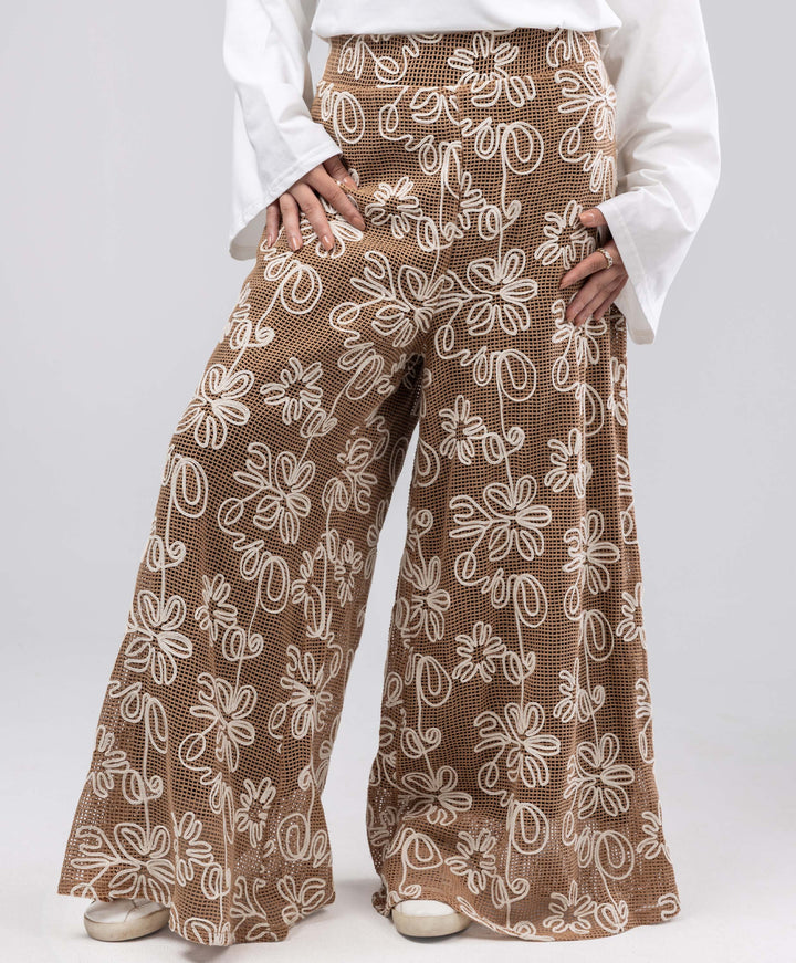 Embroidered Mesh Pants