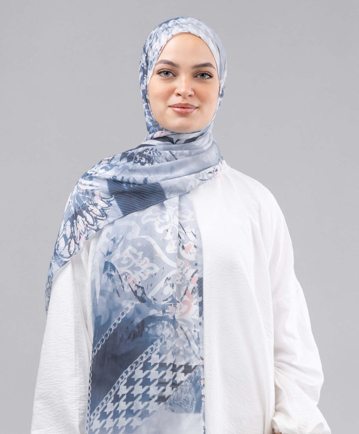 Blue Patchwork Chiffon Scarf