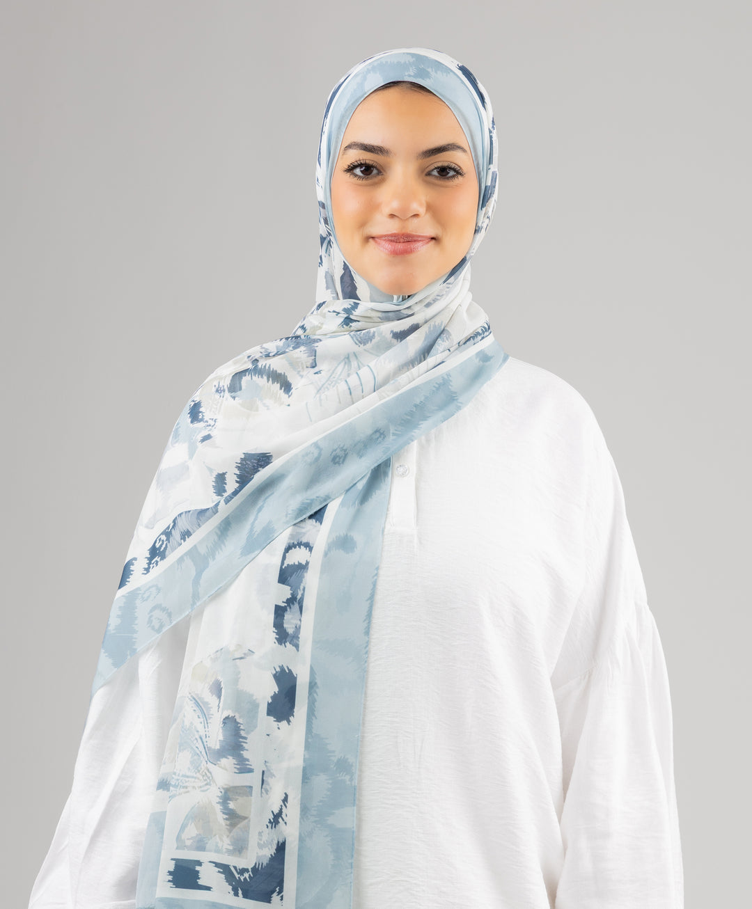 Azure Bloom Chiffon Scarf
