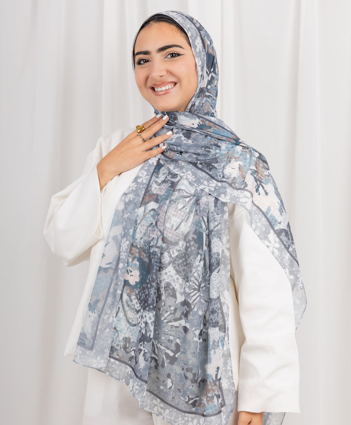 Watercolor Bloom Chiffon Scarf