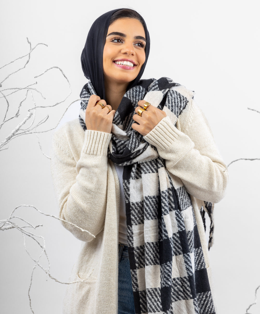 Black & White plaid Shawl