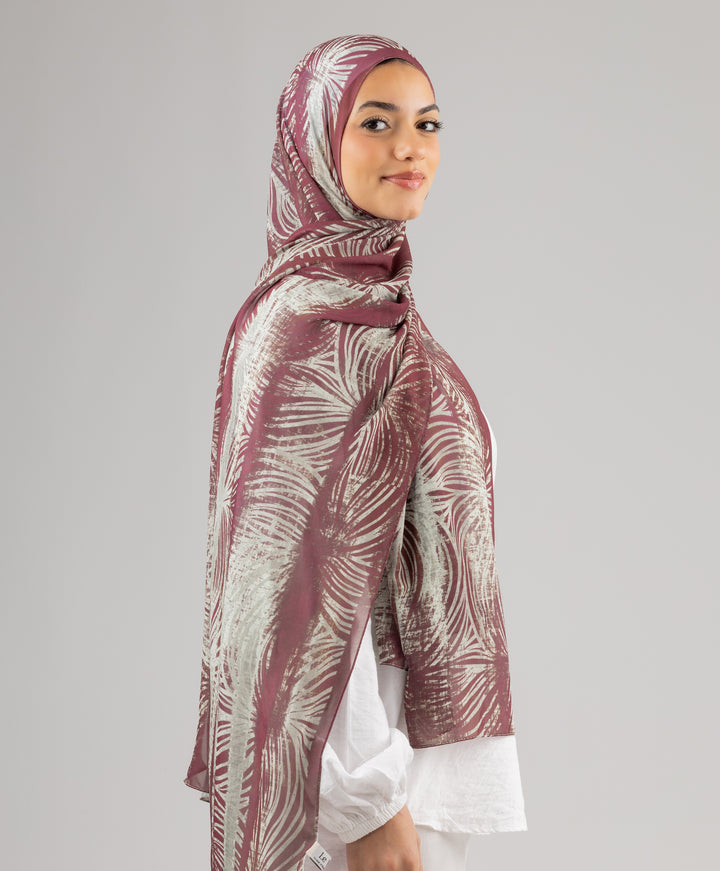 Crimson Palm Chiffon Scarf