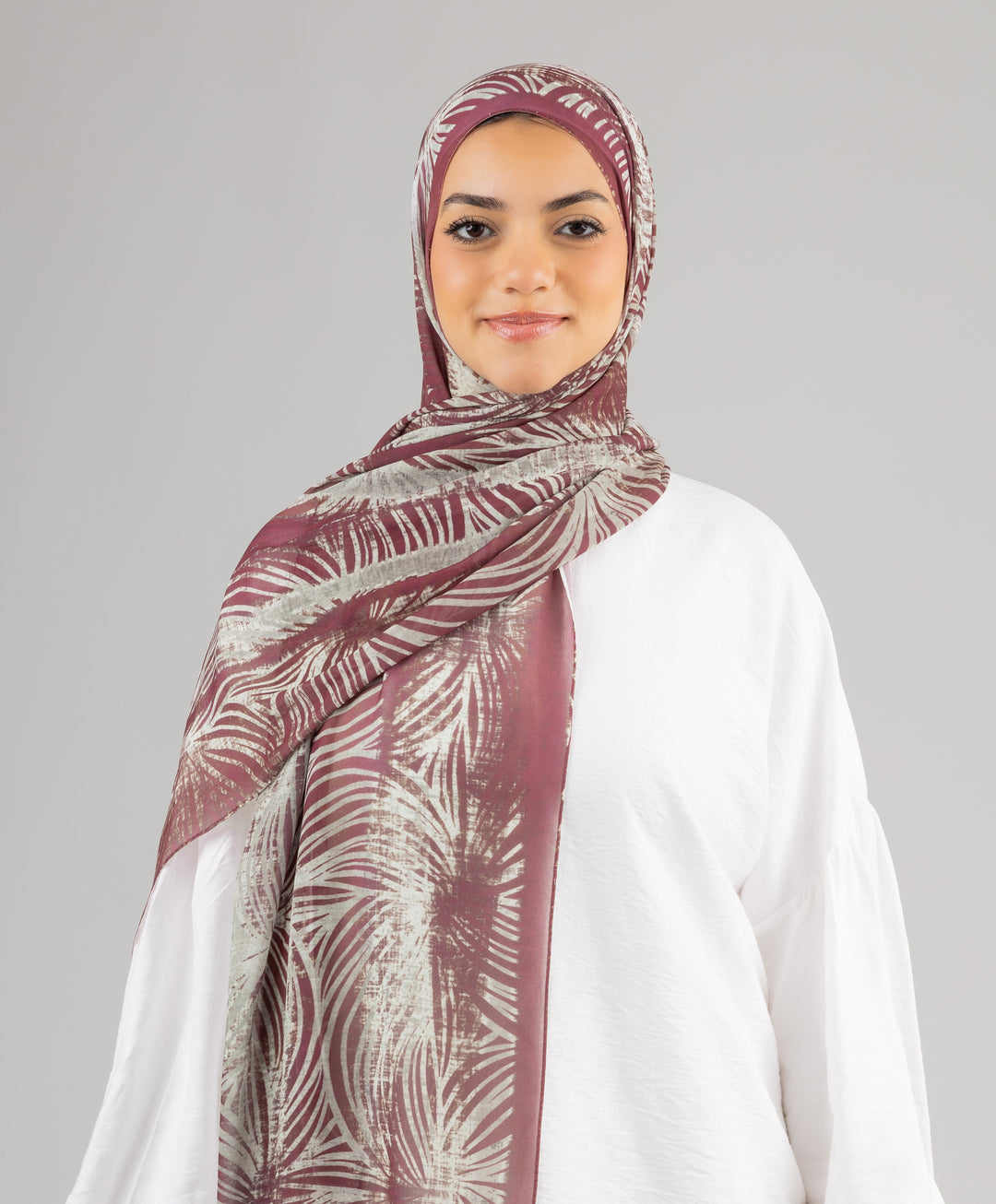 Crimson Palm Chiffon Scarf