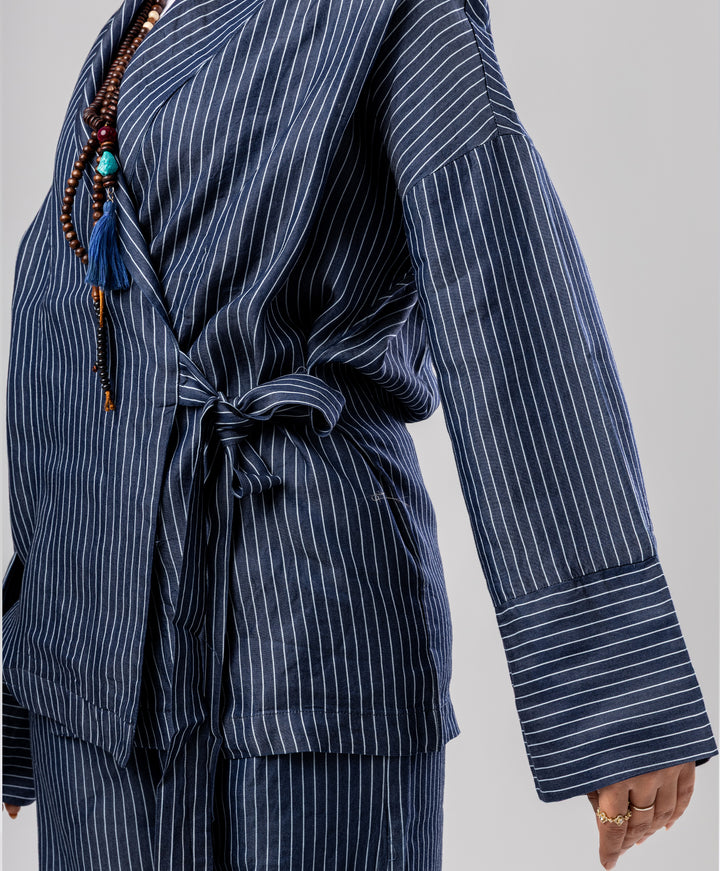Striped Wrap Denim Set