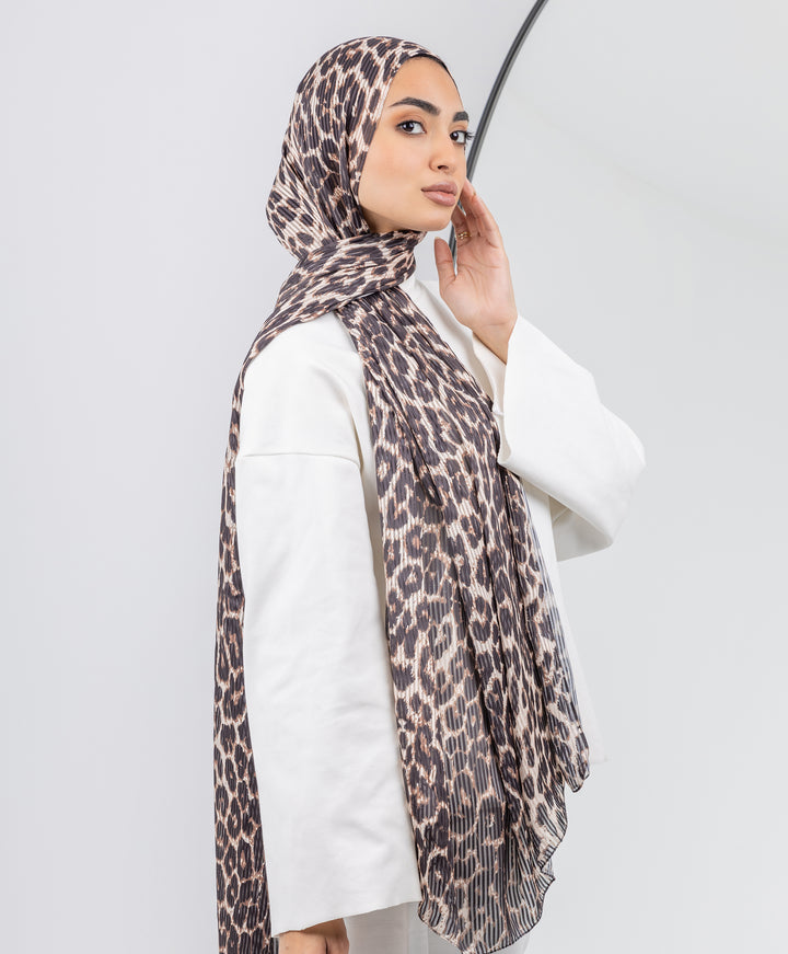 Leopard Satin Chiffon Scarf