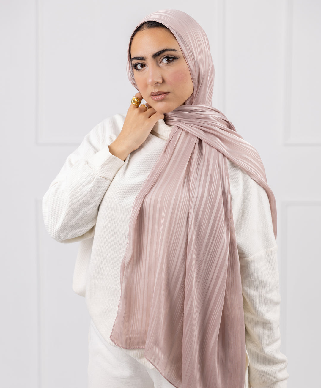 Striped Satin Chiffon Scarf