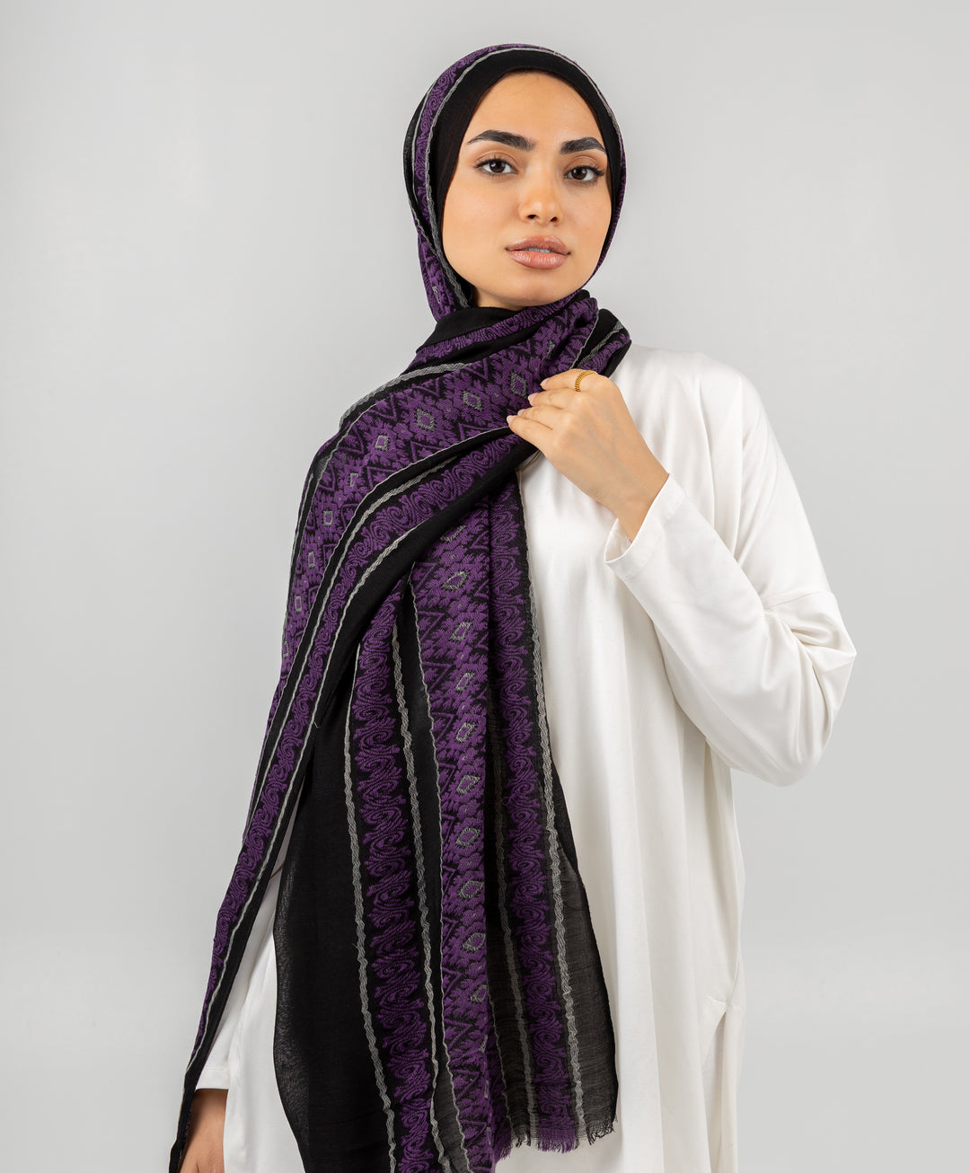 Embroidered Dusk Linen Scarf