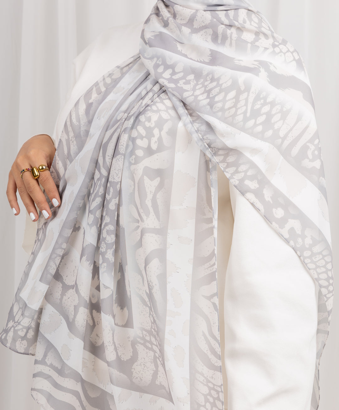 Floral Grey Chiffon Scarf