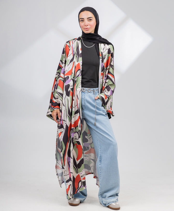 Printed Satin Kimono